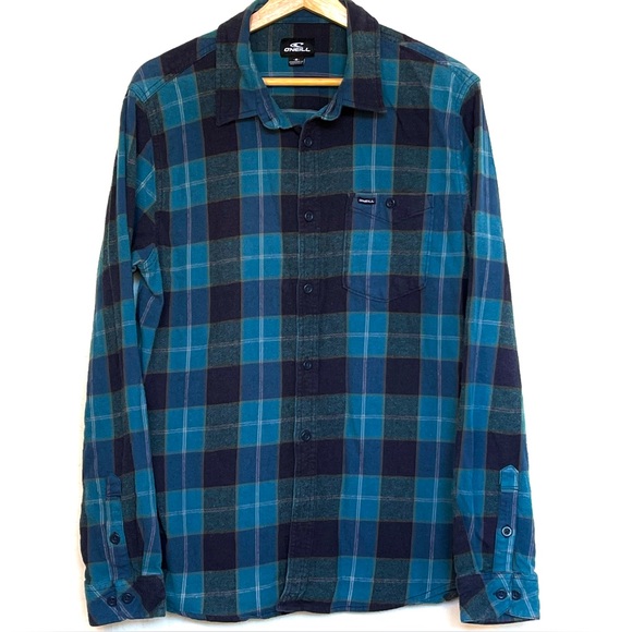 O'Neill Other - O'Neill Men's Medium Navy Blue Shirt Redmond Plaid Stretch Flannel Long Sleeve